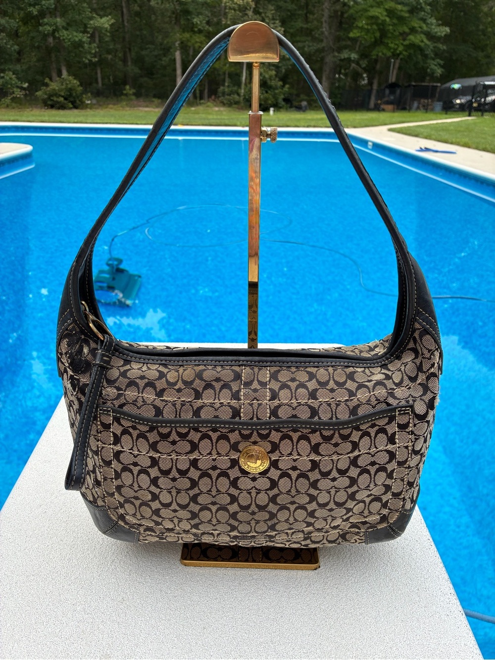 Coach Ergo Signature Hobo 11294 Gray Navy Blue Leather Y2K Vintage